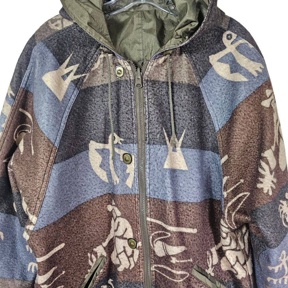 Vintage Current Seen Reversible Southwestern Parka M Hooded Brown Cabincore - Picture 4 of 14